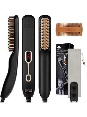 2-in-1 Beard Straightener Comb - Heated Brush with Adjustable Temp & LED Display